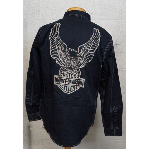 NEW! Harley-Davidson Men's Genuine Classics Eagle LS Woven Shirt, Black, Size M - Picture 6 of 12